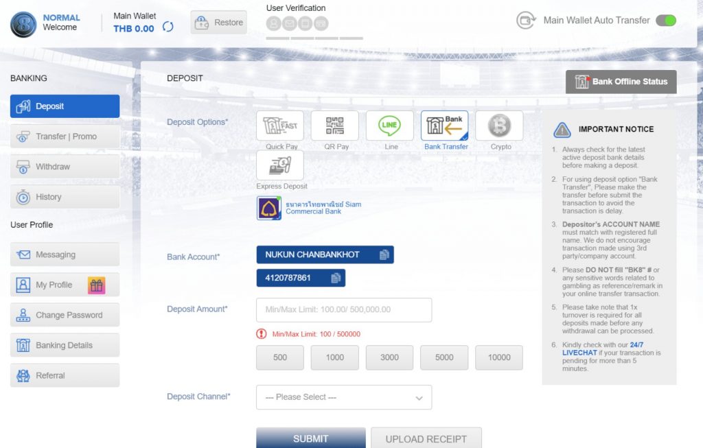 bk8 sportsbook malaysia - deposit page screen