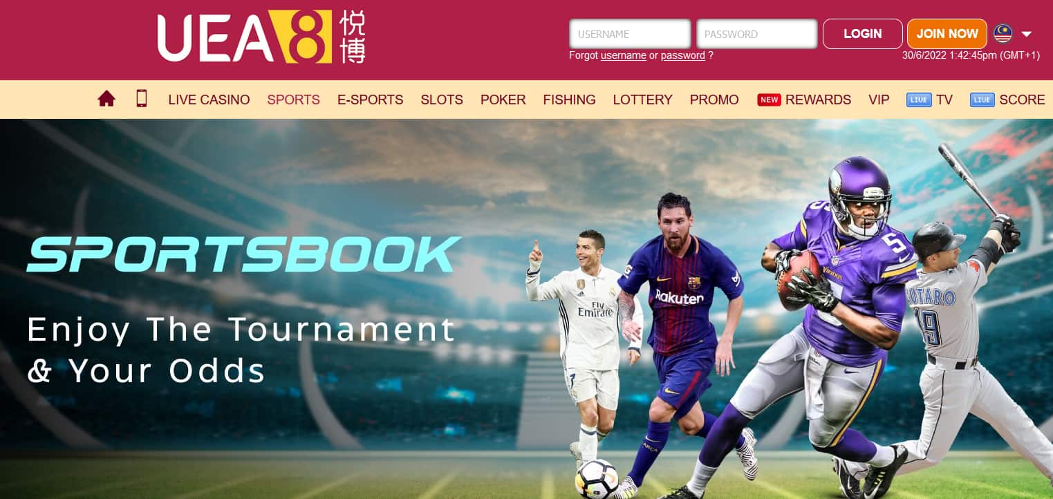 uea8 sportsbook - homepage screen