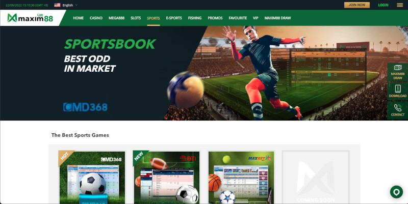 maxim88 sportsbook - homepage screen