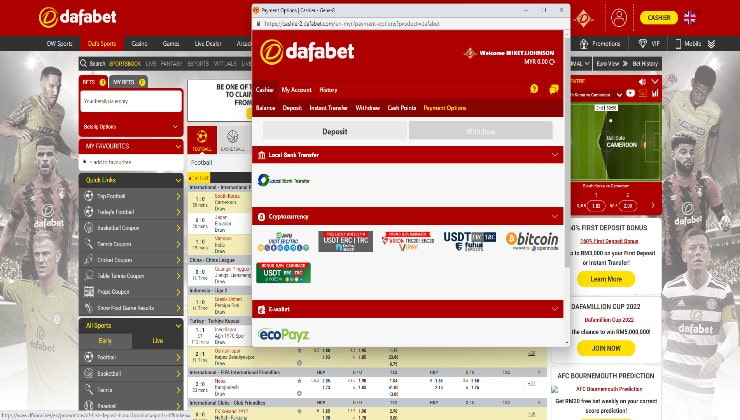 The cashier page at Dafabet Malaysia